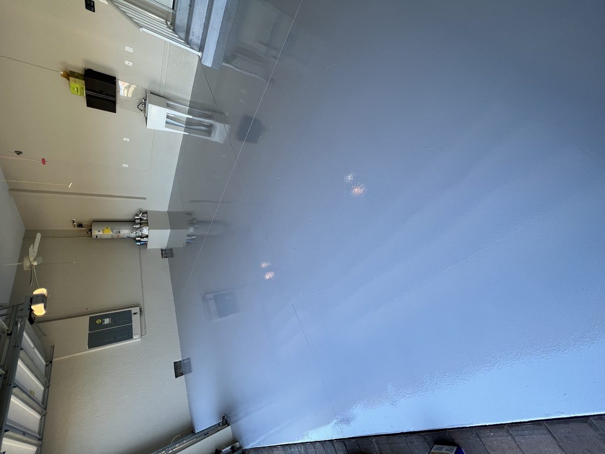 Professional blue epoxy floor in commercial space