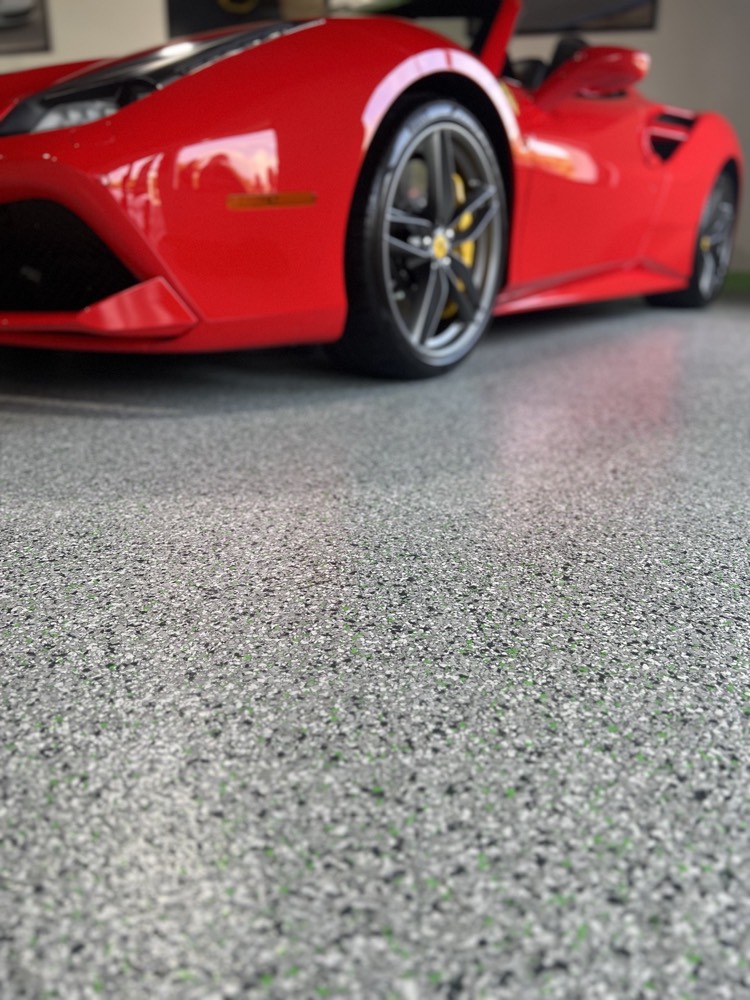 Garage floor with Ferrari